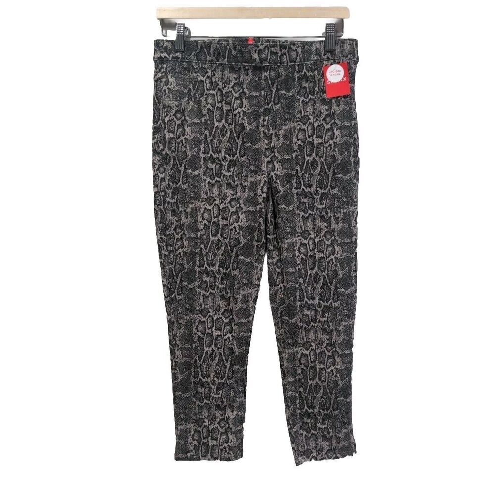 Spanx NWT Womens Jean-ish Capri Snakeskin Print Crop Pants Size L Black Stretch